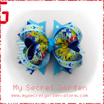 Tweety Bird Grosgrain Ribbon Girls 4" Boutique Bow Hair Bows ( Hair Clip or Hair Band )  Tweety Bird Grosgrain Ribbon Girls 4" Boutique Bow Hair Bows ( Hair Clip or Hair Band )